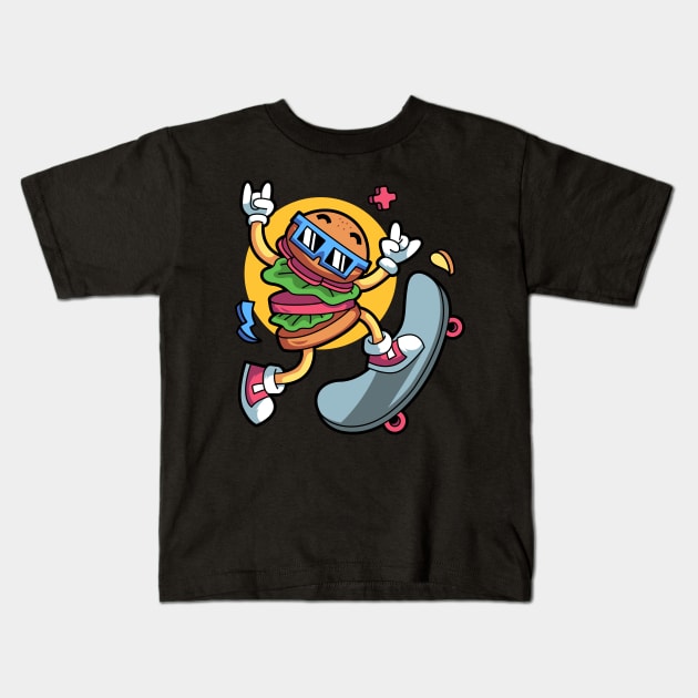 Burger Skateboard Kids T-Shirt by yellowline